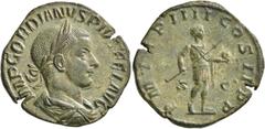 Roman Imperial Gordian III, 238-244. Sestertius (Orichalcum, 29 mm, 13.37 g, 1 h), Rome, 243-244. IMP GORDIANVS PIVS FEL AVG Laureate, draped and cuirassed bust of Gordian III to right, seen from behi