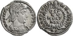 Roman Imperial Constantine II, 337-340. Siliqua (Silver, 21 mm, 3.10 g, 6 h), Aquileia. CONSTANTI-NVS P F AVG Rosette-diademed and cuirassed bust of Constantine II to right. Rev. GAVDIVM POPVLI ROMANI