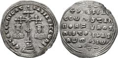 Byzantine Basil II Bulgaroktonos, with Constantine VIII, 976-1025. Miliaresion (Silver, 24 mm, 2.71 g, 6 h), Constantinopolis, 977-989. ЄҺ TOЧTω nICAT´ bASILЄI C CωnST Cross crosslet with central X an