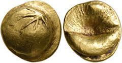 Greek CELTIC, Central Europe. Boii. Late 2nd-early 1st century BC. Stater (Gold, 15 mm, 7.14 g), 'Muschelstater' type. Star of five rays (or hand?) on convex surface. Rev. Mussel shell with rays emana