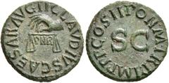 Roman Imperial Claudius, 41-54. Quadrans (Copper, 16 mm, 2.51 g, 7 h), Rome, 5 January-31 December 42. TI CLAVDIVS CAESAR AVG Hand to left holding scales; below, P N R. Rev. PON•M•TR•P•IMP•P•P•COS•II•