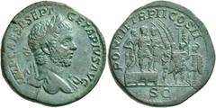 Roman Imperial Geta, 209-211. Sestertius (Orichalcum, 31 mm, 22.56 g, 1 h), Rome, 210. IMP CAES P SEPT GETA PIVS AVG Laureate head of Geta to right, with slight drapery on his left shoulder. Rev. PONT