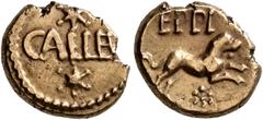 Celtic CELTIC, Britain. Atrebates & Regni. Eppillus , circa 10 BC-AD 10. 1/4 Stater (Gold, 11 mm, 1.18 g, 10 h), Calleva (Silchester). CALLEV between two stars. Rev. EPPA Dog leaping to right; below, 