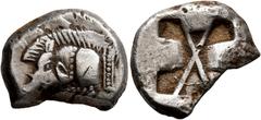Greek DYNASTS OF LYCIA. Uncertain dynast, circa 500-470/60 BC. Stater (Silver, 14x19 mm, 7.25 g). Forepart of a boar to left. Rev. Incuse square, with indentations on three sides, divided by large X. 
