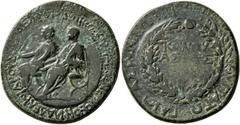 Roman Provincial LYDIA. Sardis. Germanicus, with Drusus , Caesar, 15 BC-AD 19. Diassarion (Bronze, 28 mm, 12.39 g, 12 h), originally struck in circa 23-26, restruck by Asinios Pollio, proconsul, circa