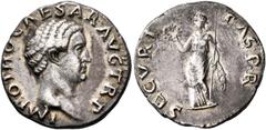 Roman Imperial Otho, 69. Denarius (Silver, 18 mm, 3.51 g, 6 h), Rome. IMP OTHO CAESAR AVG TR P Bare head of Otho to right. Rev. SECVRITAS•P•R Securitas standing front, head to left, holding wreath in 