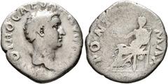 Roman Imperial Otho, 69. Denarius (Silver, 18 mm, 3.08 g, 6 h), Rome. [IMP] OTHO CAESAR AVG T[R P] Bare head of Otho to right. Rev. PONT MAX Vesta seated to left, holding patera in her right hand and 