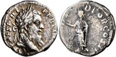 Roman Imperial Pertinax, 193. Denarius (Silver, 17 mm, 2.12 g, 1 h), Rome. IMP CAES P HELV PERTIN [AVG] Laureate head of Pertinax to right. Rev. [PROVID] DEOR COS II Providentia standing front, head t
