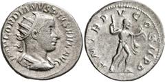 Roman Imperial Gordian III, 238-244. Antoninianus (Silver, 21 mm, 4.51 g, 7 h), Antiochia, 242-243. IMP GORDIANVS PIVS FEL AVG Radiate, draped and cuirassed bust of Gordian III to right, seen from beh