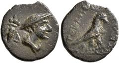 Greek LYCIA. Termessos. 1st century BC. Chalkous (Bronze, 12 mm, 0.85 g, 1 h). Draped bust of Hermes to right, wearing petasos; behind, bee. Rev. TEPMH-ΣΣHΩN Eagle standing right with closed wings. SN