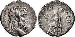 Roman Imperial Pertinax, 193. Denarius (Silver, 17 mm, 2.00 g, 12 h), Rome. [IMP] CAES P HELV PERTIN [AVG] Laureate head of Pertinax to right. Rev. OPI DIVIN TR P COS II Ops seated left, holding two g