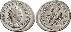 Roman Imperial Philip II, 247-249. Antoninianus (Silver, 23 mm, 3.79 g, 12 h), Rome, circa 247-249. IMP PHILIPPVS AVG Radiate and draped bust of Philip II to right, seen from behind. Rev. LIBERALITAS 