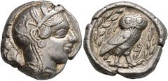 Greek UNCERTAIN EAST. Circa 450/440-400 BC. Tetradrachm (Silver, 24 mm, 17.49 g, 2 h), imitating Athens. Head of Athena to right, wearing crested Attic helmet decorated with three olive leaves and pal