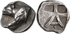 Greek ARGOLIS. Argos. Circa 470s/460s-440s/430s BC. Triobol (Silver, 14 mm, 2.95 g, 11 h). Forepart of a wolf at bay to left. Rev. A with pellet below with two small incuse squares above; all within s