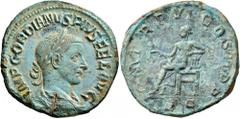 Roman Imperial Gordian III, 238-244. Sestertius (Orichalcum, 30 mm, 20.39 g, 1 h), Rome, 243. IMP GORDIANVS PIVS FEL AVG Laureate, draped and cuirassed bust of Gordian III to right, seen from behind. 
