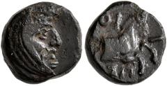 Greek LYDIA. Uncertain. Spithridates, Persian Satrap of Sparda (Lydia and Ionia), † 334 BC. Chalkous (Bronze, 9 mm, 1.13 g, 5 h). Head of Spithridates to right, wearing kyrbasia. Rev. Forepart of hors