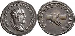 Roman Imperial Pupienus, 238. Antoninianus (Silver, 23 mm, 4.60 g, 12 h), Rome, circa April-June 238. IMP CAES PVPIEN MAXIMVS AVG Radiate, draped and cuirassed bust of Pupienus to right, seen from beh