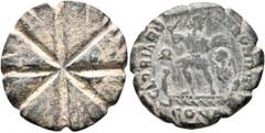 Byzantine Byzantine Weights, Circa 5-6th century. Weight of 1 Nomisma (Bronze, 22 mm, 4.34 g), a circular coin weight for a solidus made from a follis of Theodosius I, Valentinian II or Gratian. Star 