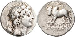 Greek CARIA. Antioch ad Maeandrum. Circa 168/150-133 BC. Tetradrachm (Silver, 26 mm, 16.16 g, 1 h), Diotrephes, magistrate. Laureate head of Apollo to right with bow and quiver over his shoulder. Rev.