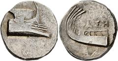 Greek LYCIA. Phaselis. 4th century BC. Stater (Silver, 21 mm, 10.55 g, 5 h). Prow of galley to right. Rev. ΦAΣH Stern of galley left. CNG 103 (2016), 323. Heipp-Tamer series 6 var. Areas of flatness, 