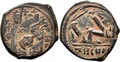 Central Asian SASANIAN KINGS. Khosrau II, 591-628. Follis (Bronze, 29 mm, 9.40 g), imitating a Byzantine follis of Phocas and Leontia, Theoupolis (Antiochia), struck during the Sasanian occupation of 
