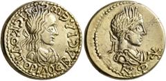 Roman Provincial KINGS OF BOSPORUS. Rhescuporis II, with Severus Alexander, 211/2-226/7. Stater (Electrum, 19 mm, 7.54 g, 12 h), BE 520 = 223/4. BACIΛЄωC ΡHCKOΥΠOΡIΔOC Diademed and draped bust of Rhes