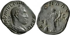 Roman Imperial Philip I, 244-249. Sestertius (Orichalcum, 28 mm, 12.68 g, 1 h), Rome. IMP M IVL PHIL[IPPV]S AVG Laureate, draped and cuirassed bust of Philip I to right, seen from behind. Rev. ANNONA 