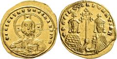 Byzantine Basil II Bulgaroktonos, with Constantine VIII, 976-1025. Histamenon (Gold, 24 mm, 4.42 g, 7 h), Constantinopolis, circa 989-1001. +IҺS XIS RЄX RЄGNANTIҺm Bust of Christ Pantokrator facing, w