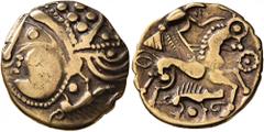 Celtic CELTIC, Northwest Gaul. Aulerci Eburovices. Late 2nd to first half of 1st century BC. Half Stater (Electrum, 18 mm, 3.13 g, 12 h), 'au sanglier' type. Celticized male head to left, with a boar 