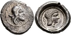 Greek LYCIA. Xanthos. Circa 410-390/80 BC. Stater (Silver, 21 mm, 8.20 g, 10 h), or Tlos, time of Vekhssere II. Head of a satrap to right, wearing satrapal headdress. Rev. Laureate head of Apollo to r