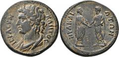 Roman Provincial CARIA. Heraclaea Salbace. Pseudo-autonomous issue. Tetrassarion (Bronze, 30 mm, 15.52 g, 7 h), time of Marcus Aurelius and Lucius Verus, 161-169. IEPA CYNΚΛHTOC Draped bust of the Rom
