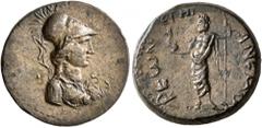 Roman Provincial CILICIA. Anemurium. Pseudo-autonomous issue. Assarion (Orichalcum, 18 mm, 4.82 g, 7 h), RY 18 of Antiochos IV Epiphanes = 54/5 AD. Bust of Athena to right, wearing Corinthian helmet a
