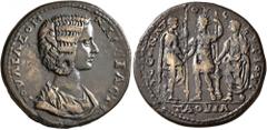 Roman Provincial GALATIA. Tavium. Julia Domna, Augusta, 193-217. Tetrassarion (Orichalcum, 26 mm, 12.11 g, 7 h), 197/8. IOYΛIA ΔOMNA CЄBACTH Draped bust of Julia Domna to right. Rev. ЄIC ЄΩNA TOYC KYP