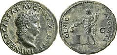 Roman Imperial Nero, 54-68. As (Copper, 29 mm, 10.90 g, 6 h), Lugdunum, circa 66. IMP•NERO CAESAR AVG P•MAX TR P P P Bare head of Nero to right, globe at point of neck. Rev. GENIO AVGVSTI / S - C Geni