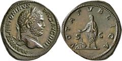 Roman Imperial Caracalla, 198-217. Sestertius (Orichalcum, 33 mm, 23.75 g, 1 h), Rome, 210-213. M AVREL ANTONINVS PIVS AVG GERM BRIT Laureate head of Caracalla to right. Rev. VOTA PVBLICA / S - C Cara