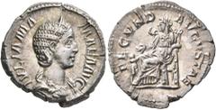 Roman Imperial Julia Mamaea, Augusta, 222-235. Denarius (Silver, 20 mm, 2.75 g, 1 h), Rome, 232. IVLIA MAMAEA AVG Diademed and draped bust of Julia Mamaea to right. Rev. FECVND AVGVSTAE Fecunditas sea