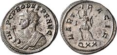 Roman Imperial Probus, 276-282. Antoninianus (Silvered bronze, 22 mm, 3.88 g, 6 h), Ticinum, 281. IMP C PROBVS P F AVG Radiate bust of Probus to left, wearing imperial mantle and holding eagle-tipped 