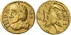 The Aurum Barbarorum Collection UNCERTAIN GERMANIC TRIBES, Pseudo-Imperial coinage. Late 3rd-early 4th centuries. 'Quinarius' (Gold, 13 mm, 1.99 g, 12 h), imitating Aurelian, 270-275. IMP AVR Laureate