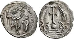 Byzantine Heraclius, with Heraclius Constantine, 610-641. Miliaresion (Silver, 24 mm, 4.23 g, 7 h), 'ceremonial' coinage, Constantinopolis. δδ ҺЄRACLIЧS ЄT ҺЄRA CONST PP AVI Heraclius, on the left, an