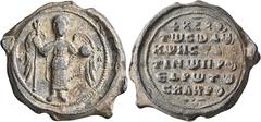 Byzantine Byzantine Seals. Seal (Lead, 31 mm, 20.91 g, 12 h), Konstantinos Skleros, proedros, 2nd half of 11th century. [M]/I-X/A St. Michael standing facing, holding trefoil scepter in his right hand