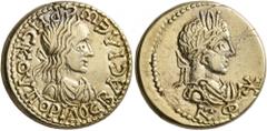 Roman Provincial KINGS OF BOSPORUS. Rhescuporis II, with Severus Alexander, 211/2-226/7. Stater (Electrum, 19 mm, 7.54 g, 12 h), BE 520 = 223/4. BACIΛЄωC ΡHCKOΥΠOΡIΔOC Diademed and draped bust of Rhes