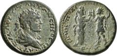 Roman Provincial CILICIA. Irenopolis-Neronias. Caracalla, 198-217. Tetrassarion (Bronze, 28 mm, 18.35 g, 6 h), CY 165 = 216/7. AYT•K•M•AYP•CЄY•ANTΩNЄINOC•CЄ• Radiate and draped bust of Caracalla to ri