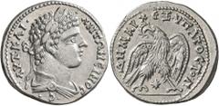 Roman Provincial SYRIA, Seleucis and Pieria. Laodicea ad Mare. Caracalla, 198-217. Tetradrachm (Silver, 27 mm, 12.53 g, 11 h), 207-209. •AYT•KAI• •ANTΩNЄINOC •CЄ• Laureate and draped bust of Caracalla
