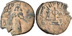 Early Medieval & Islamic ISLAMIC, Umayyad Caliphate. temp. 'Abd al-Malik ibn Marwan, AH 65-86 / AD 685-705. Fals (Bronze, 20 mm, 3.35 g, 3 h), 'Standing Caliph' type, Tanukh, AH 74-80 / AD 693/4-699/7
