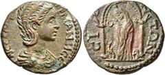 Roman Provincial PAMPHYLIA. Side. Orbiana, Augusta, 225-227. Diassarion (Orichalcum, 23 mm, 7.19 g, 12 h). ΓΝ ϹЄ ϹΑΛ ΒΑ ΟΡΒΙΑΝΗ ϹЄ Draped bust of Orbiana to right. Rev. CIΔHTΩN Cult statue of Nemesis,