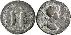 Roman Provincial CILICIA. Hierapolis-Castabala. Marcus Aurelius & Lucius Verus, 161-169. Tetrassarion (Bronze, 28 mm, 11.53 g, 7 h). ΟΜΟΝΟΙΑ СЄΒΑСΤΩΝ Marcus Aurelius, togate on the left, and Lucius Ve