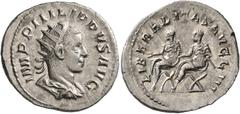Roman Imperial Philip II, 247-249. Antoninianus (Silver, 23 mm, 3.89 g, 7 h), Rome. IMP PHILIPPVS AVG Radiate, draped and cuirassed bust of Philip II to right, seen from behind. Rev. LIBERALITAS AVGG 
