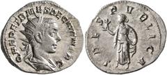 Roman Imperial Herennius Etruscus, as Caesar, 249-251. Antoninianus (Silver, 22 mm, 3.64 g, 1 h), Rome, 250-251. Q HER ETR MES DECIVS NOB C Radiate and draped bust of Herennius Etruscus to right, seen