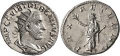 Roman Imperial Trebonianus Gallus, 251-253. Antoninianus (Silver, 21 mm, 3.75 g, 7 h), uncertain branch mint. IMP C C VIB TREB GALLVS AVG Radiate, draped and cuirassed bust of Trebonianus Gallus to ri