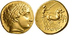 Greek CELTIC, Central Europe. Helvetii (?). Late 4th to early 3rd century BC. Stater (Gold, 18 mm, 8.50 g, 11 h), 'type de Soy au canthare', imitating Philip II of Macedon. Laureate head of Apollo to 